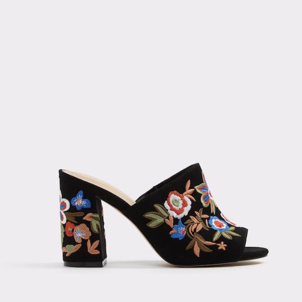 Aldo Heeled Mules with Floral Embroidery
